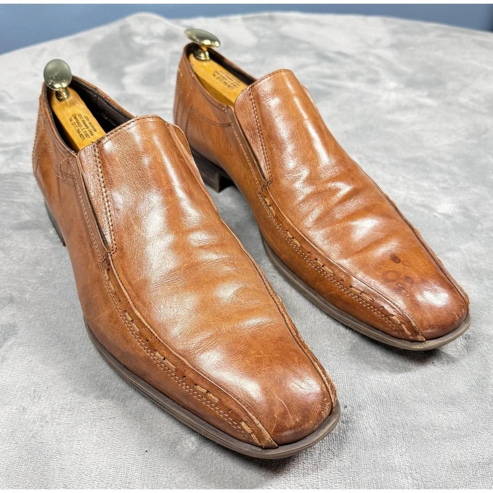 Bostonian Shoes Mens Size 10.5 Brown Leather Slip On Dress Square Toe 28684